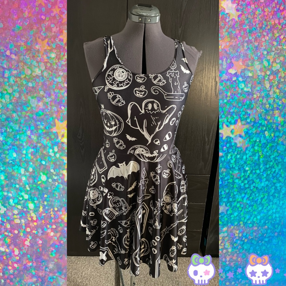 Black and White Halloween-Themed Women's Dress